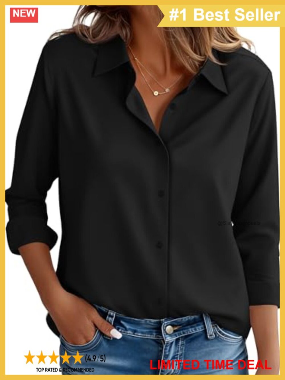 Wrinkle-Resistant Stain-Repellent Long Sleeve Button-Down Blouse